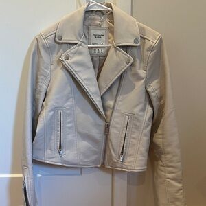 Abercrombie & Fitch Cream Asymmetrical Moto Jacket